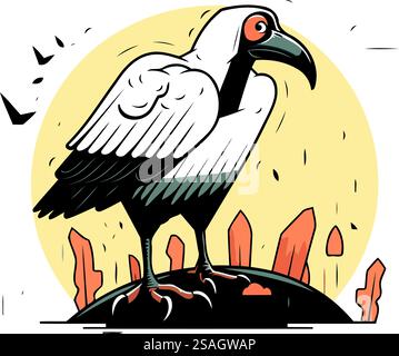 Vektor-Illustration eines Geiers, der auf einem Felsen sitzt. Wilder Vogel. Stock Vektor