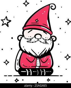 Weihnachtsgrußkarte mit dem Weihnachtsmann. Vektorillustration im Doodle-Stil. Stock Vektor