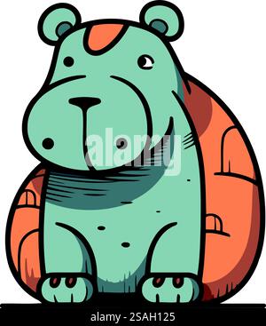 Nilpferd sitzend. Niedliches Zeichentricktier. Vektorabbildung. Stock Vektor