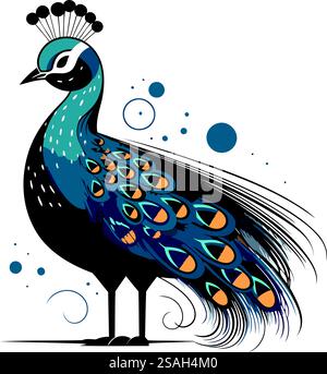 Pfau-Vektor-Illustration. Isoliert auf weißem Hintergrund. Stock Vektor