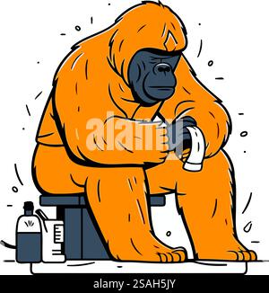 Vektor-Illustration eines Gorillas mit einem elektrischen Rasierer in der Hand. Stock Vektor