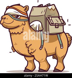 Kamel mit Rucksack. Vektorillustration eines Kamels mit Rucksack. Stock Vektor