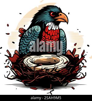 Adler im Nest. Vektor-Illustration eines Vogels im Nest. Stock Vektor