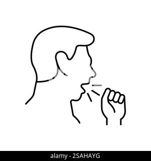 Hustensymbol, Vektorpiktogramm des Grippe- oder Coronavirus-Symptoms. Mann, der Husten mit Handillustration bedeckt, Schild für medizinisches Poster. Stock Vektor