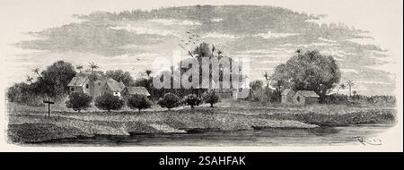 Dorf Jurupari Tapera, Bundesstaat Amazonas. Brasilien. Südamerika. Reise vom Atlantischen Ozean zum Pazifischen Ozean durch Südamerika, 1848-1860 von Paul Marcoy (1815-1887) Le Tour du Monde 1867 Stockfoto