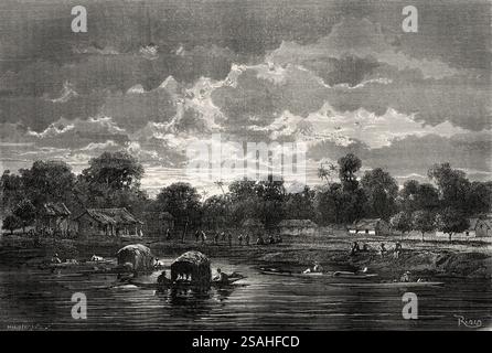 Tunantins Dorf, Bundesstaat Amazonas. Brasilien. Südamerika. Reise vom Atlantischen Ozean zum Pazifischen Ozean durch Südamerika, 1848-1860 von Paul Marcoy (1815-1887) Le Tour du Monde 1867 Stockfoto