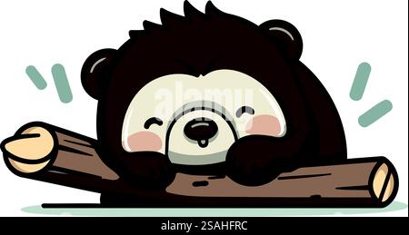 Niedlicher Cartoon-Hamster, der auf einem Baumstamm schläft. Vektorabbildung. Stock Vektor