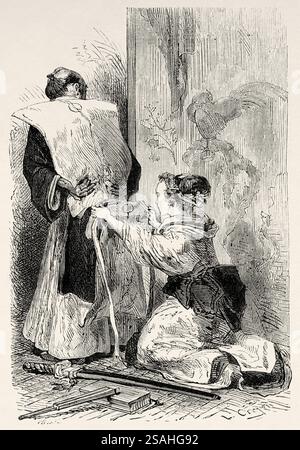 Als traditionelle Kleidung eines Yakunin war er ein Samurai, der offizielle Positionen im Tokugawa-Shogunat der japanischen Edo-Feudalzeit inne hatte. Japan. Zeichnung von Crepon. Reisen Sie nach Japan, 1863-1864 mit Aime Humbert (1819 - 1900) Le Tour du Monde 1867 Stockfoto