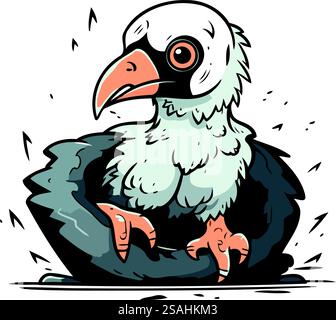 Vektor-Illustration eines Geiers, der in einem Nest sitzt. Zeichentrickstil. Stock Vektor