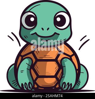 Niedliche Zeichentrickschildkröte, die einen Fußball hält. Vektorabbildung. Stock Vektor