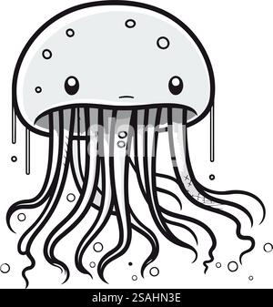 Quallen. Vektorillustration im Doodle-Stil isoliert auf weißem Hintergrund. Stock Vektor