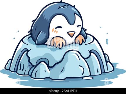 Niedlicher Pinguin auf Eis im Cartoon-Stil. Vektorabbildung. Stock Vektor