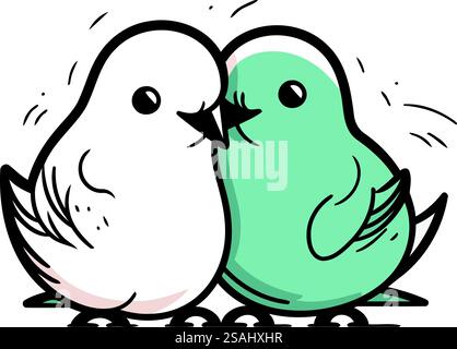 Niedliche Kritzeleien, ein paar Vögel. Handgezeichnete Vektorgrafik. Stock Vektor