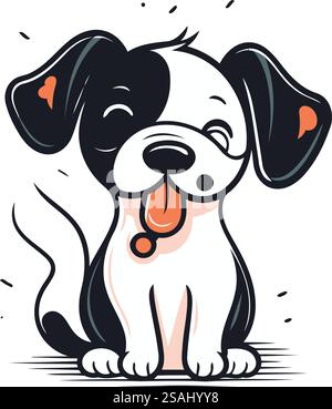 Niedlicher Zeichentrickhund. Vektorabbildung. Schwarz-weiß. Stock Vektor