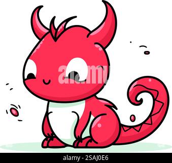 Niedlicher roter Teufel in Zeichentrickfilm. Isoliert auf weißem Hintergrund. Vektorabbildung. Stock Vektor