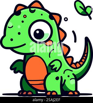 Netter grüner Leguan mit Zeichentrick. Vektorillustration des lustigen Reptils. Stock Vektor