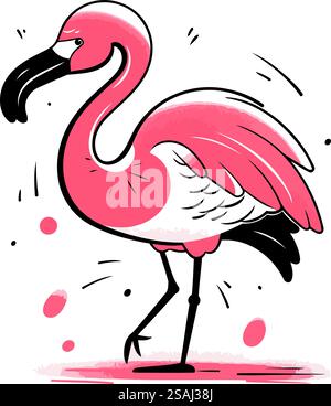 Flamingo-Vektor-Illustration. Handgezeichneter Doodle-Stil. Stock Vektor