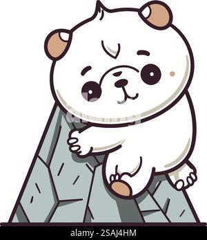 Niedlicher Cartoon-Hamster, der auf einem Felsen sitzt. Vektorabbildung. Stock Vektor