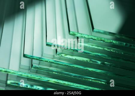 Glasplatten, superklare Float-Glasplatten. Stockfoto
