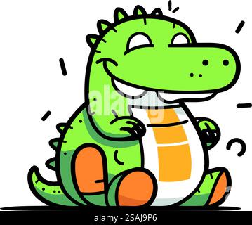 Niedliche Karikatur-Krokodil-Figur sitzt und lächelt. Vektorabbildung. Stock Vektor