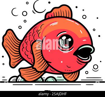 Niedlicher Cartoon Goldfisch am Meer. Vektorabbildung. Stock Vektor