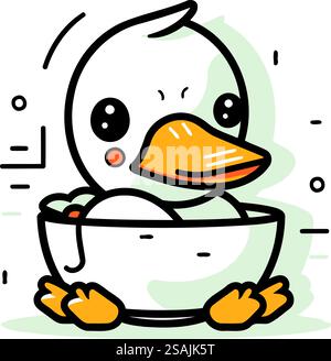 Süße Ente in einer Schüssel Reis. Vektorabbildung. Isoliert. Stock Vektor