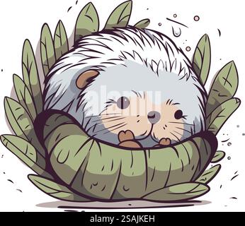 Süßer Hamster, der auf einem Grünkohl schläft. Vektorabbildung. Stock Vektor