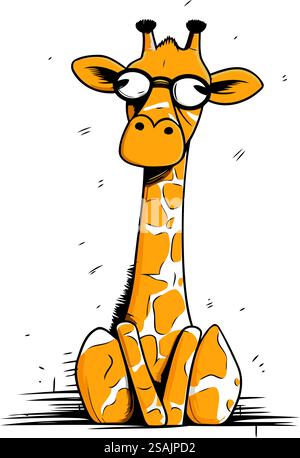 Niedliche Cartoon-Giraffe mit Brille. Vektorillustration isoliert auf weißem Hintergrund. Stock Vektor