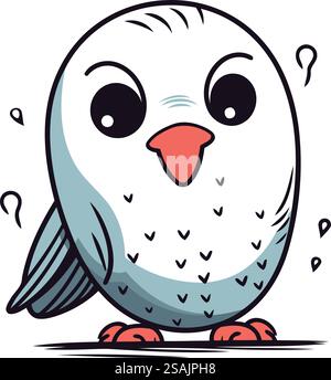 Niedliche Karikatureule mit Fragezeichen auf dem Kopf. Vektorabbildung. Stock Vektor