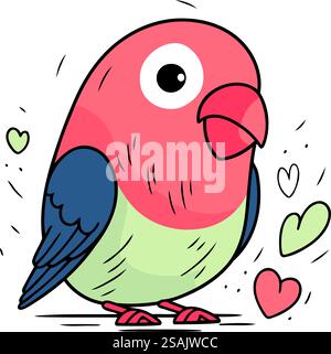 Vektor-Illustration eines niedlichen kleinen Vogels mit Herzen. Flacher STYLE. Stock Vektor