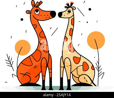 Zwei süße Giraffen. Vektor-Illustration in flachem Cartoon-Stil. Stock Vektor