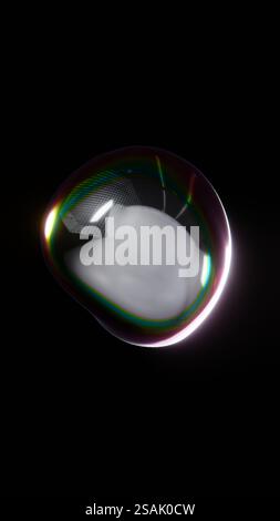Abstrakte 3D vertikale Tapetenkugel futuristisches Chrom Metallic Silber holographisches irisierendes Prisma transparente Form industrielles Flüssigöl Benzin Stockfoto