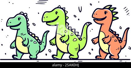 Niedliche Cartoon-Dinosaurier. Lustige Dinosaurier. Vektor-Illustration für Kinder. Stock Vektor