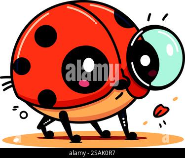 Cartoon Marienkäfer mit Lupe. Niedliche Vektor-Illustration. Stock Vektor