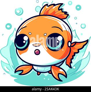 Niedliche Kawaii Goldfisch-Zeichentrickfigur. Vektorabbildung. Stock Vektor