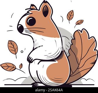 Süßer Hamster mit Herbstlaub. Handgezeichnete Vektorgrafik. Stock Vektor