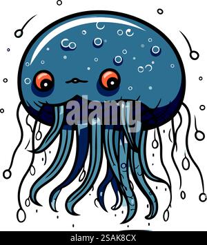 Illustration einer niedlichen Comic Qualle isoliert auf weißem Hintergrund Stock Vektor