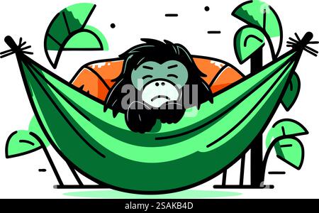 Süßer Gorilla, der in der Hängematte schläft. Vektorillustration im Cartoon-Stil. Stock Vektor