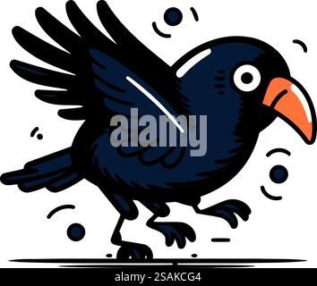 Illustration der Krähen-Kritzelei. Niedlicher Zeichentrickvogel. Vektorabbildung. Stock Vektor