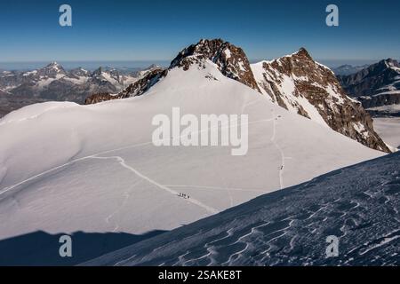 Zumsteinspitze und Dufourspitze ab Capanna Regina Margherita, Punta Gnifetti, Monte Rosa Massiv, italienische Alpen, Italien Schweiz. Stockfoto