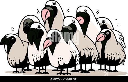 Abbildung einer Gruppe Geier auf weißem Hintergrund Stock Vektor