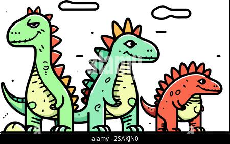 Symbol für Dinosaurierlinie. Niedliche Cartoon-Dinosaurier. Vektorabbildung. Stock Vektor