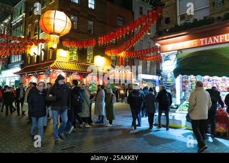 London, Großbritannien. Januar 2025. Die Geschäfte und Restaurants von China Town sind geschäftig und die Straßen überfüllt, während Touristen und Einheimische das chinesische Neujahr feiern, den Beginn des chinesischen Jahres der Schlange. Quelle: Anna Watson/Alamy Live News Stockfoto