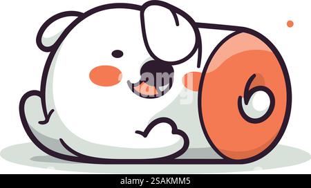 Süßer Hund, der auf einer Rolle Toilettenpapier schläft. Vektor. Stock Vektor