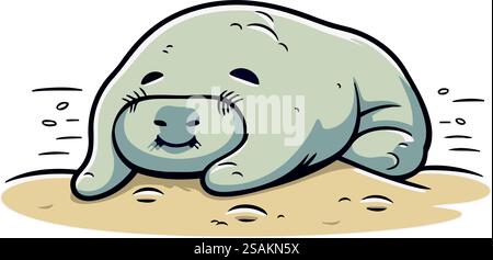 Vektor-Illustration einer auf dem Sand schlafenden Robbe. Zeichentrickstil. Stock Vektor
