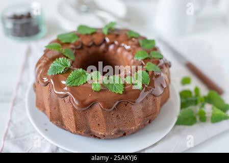 Süßer hausgemachter Schokoladen-Minzgebäck-Kuchen Stockfoto