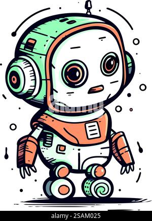 Niedliche Zeichentrickroboter-Vektor-Illustration. Handgezeichnete Kritzelei. Stock Vektor