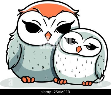 Cartoon-Symbol der Eulen-Familie. Tiercharakter. Vektorabbildung. Stock Vektor