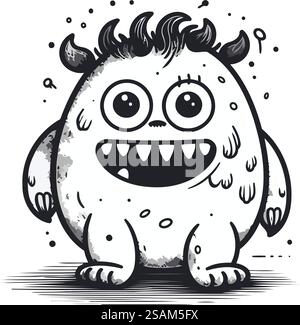 Komisches Monster mit großen Augen. Vektorabbildung im Skizzenstil. Stock Vektor