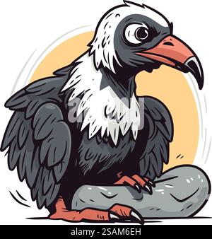 Vektor-Illustration eines Geiers, der auf einem Felsen sitzt und in die Kamera schaut Stock Vektor